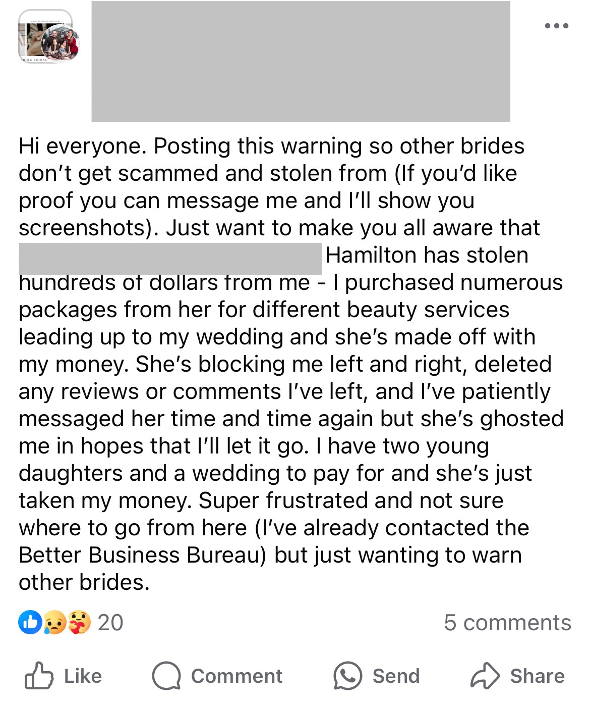 Wedding vendor complaint